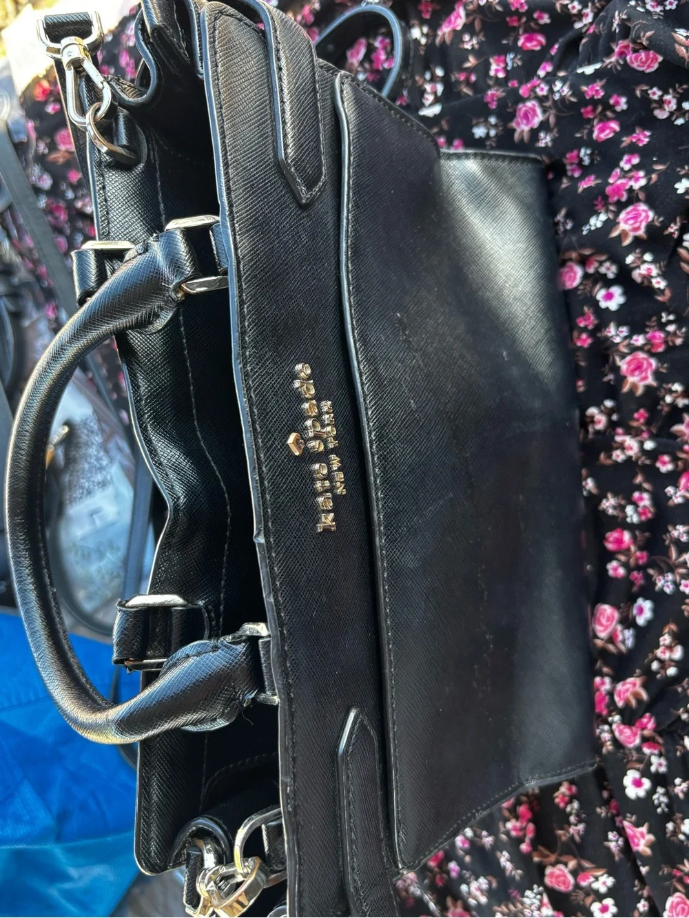 kate spade Black Saffiano Leather Crossbody with Gold Logo